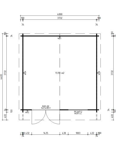 MOD. ZAFFIRO -  380x380CM - 34 mm - CASETTA PER IL GIARDINO - 12