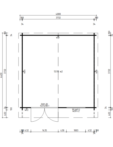 MOD. ZAFFIRO -  380x380CM - 34 mm - CASETTA PER IL GIARDINO - 12