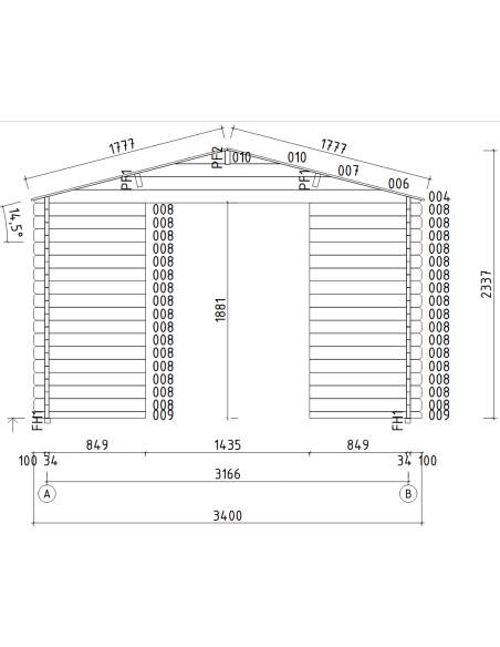 MOD. AMBRA 340X340 CM - 34 mm - CASETTA PER IL GIARDINO - 12