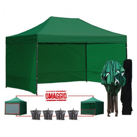 Gazebo pieghevole professionale 3x3mt Verde Acciaio 3cm - Mondo Gazebo