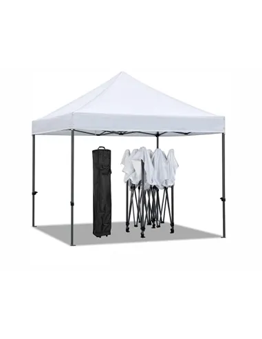 Gazebo pieghevole 2x2 bianco con pareti, porta e finestra