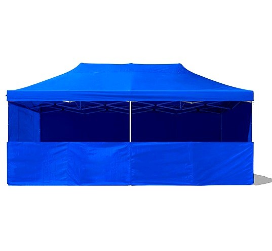 Stand aperto sul fronte del gazebo 6x3 blu