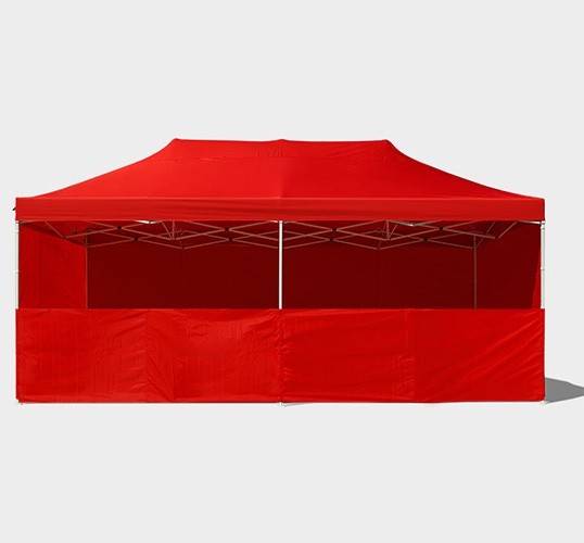 Stand aperto sul fronte del gazebo 6x3 rosso