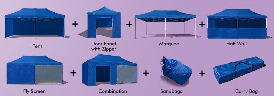 Dotazione del gazebo pieghevole 6x3 blu con pareti finestrate
