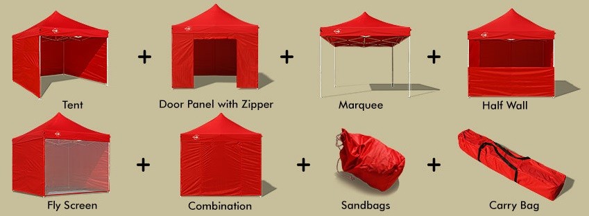 Tutti i componenti del kit del gazebo pieghevole 3x3