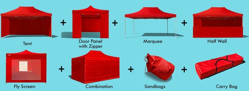 Tutte le configurazioni del gazebo pieghevole 4,5x3 rosso