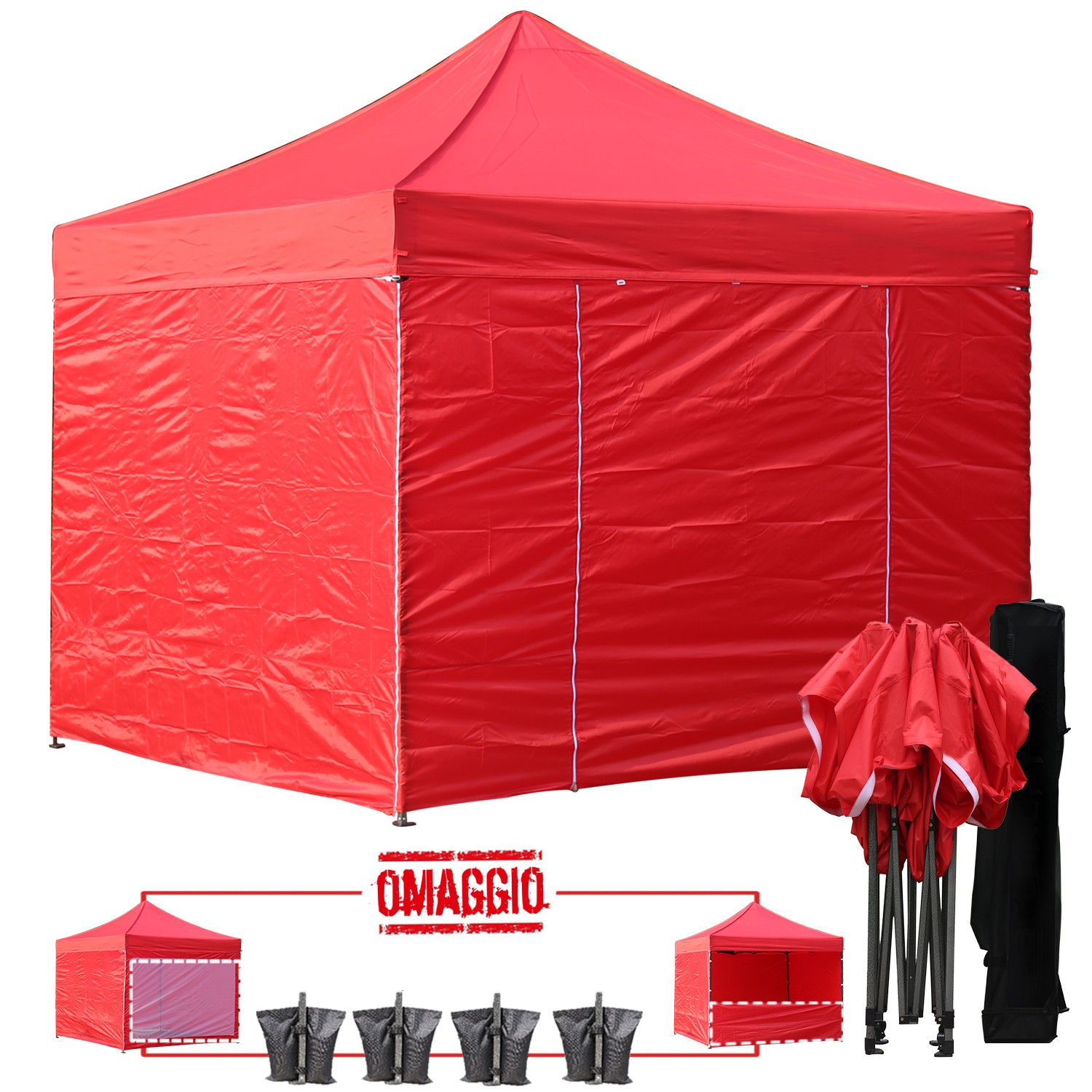 Kit completo del gazebo pieghevole 3x3: pareti, zavorre e borsone