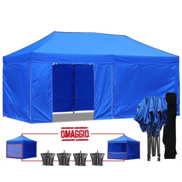 Kit completo del gazebo pieghevole 6x3 blu: pareti, zavorre e borsone